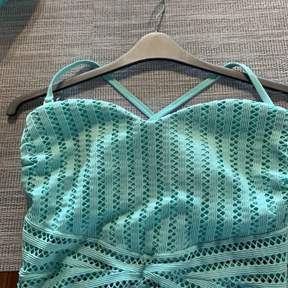 Kenneth Cole Aqua/Teal/Turquoise crochet cutout one piece XL NWT - Picture 7 of 10